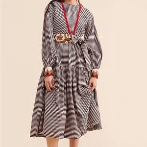 Free People Black & White Gingham Maxi Dress with Contrasting Trim